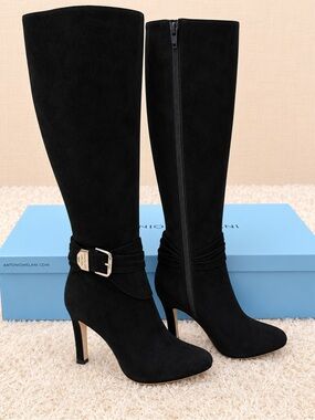 ANTONIO MELANI Black Suede Tall Knee High High Heeled Boots Size 7